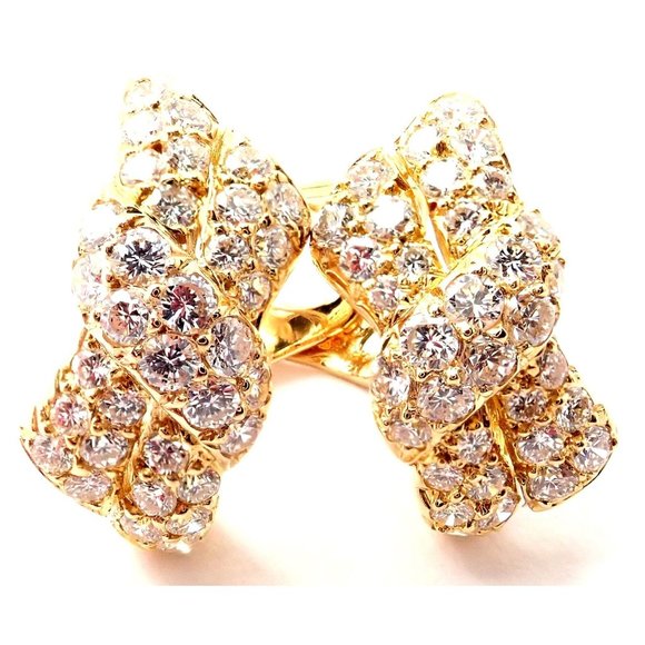 Rare! Authentic Van Cleef & Arpels 18k Yellow Gold Diamond Bow Earrings Paper - Picture 1 of 12